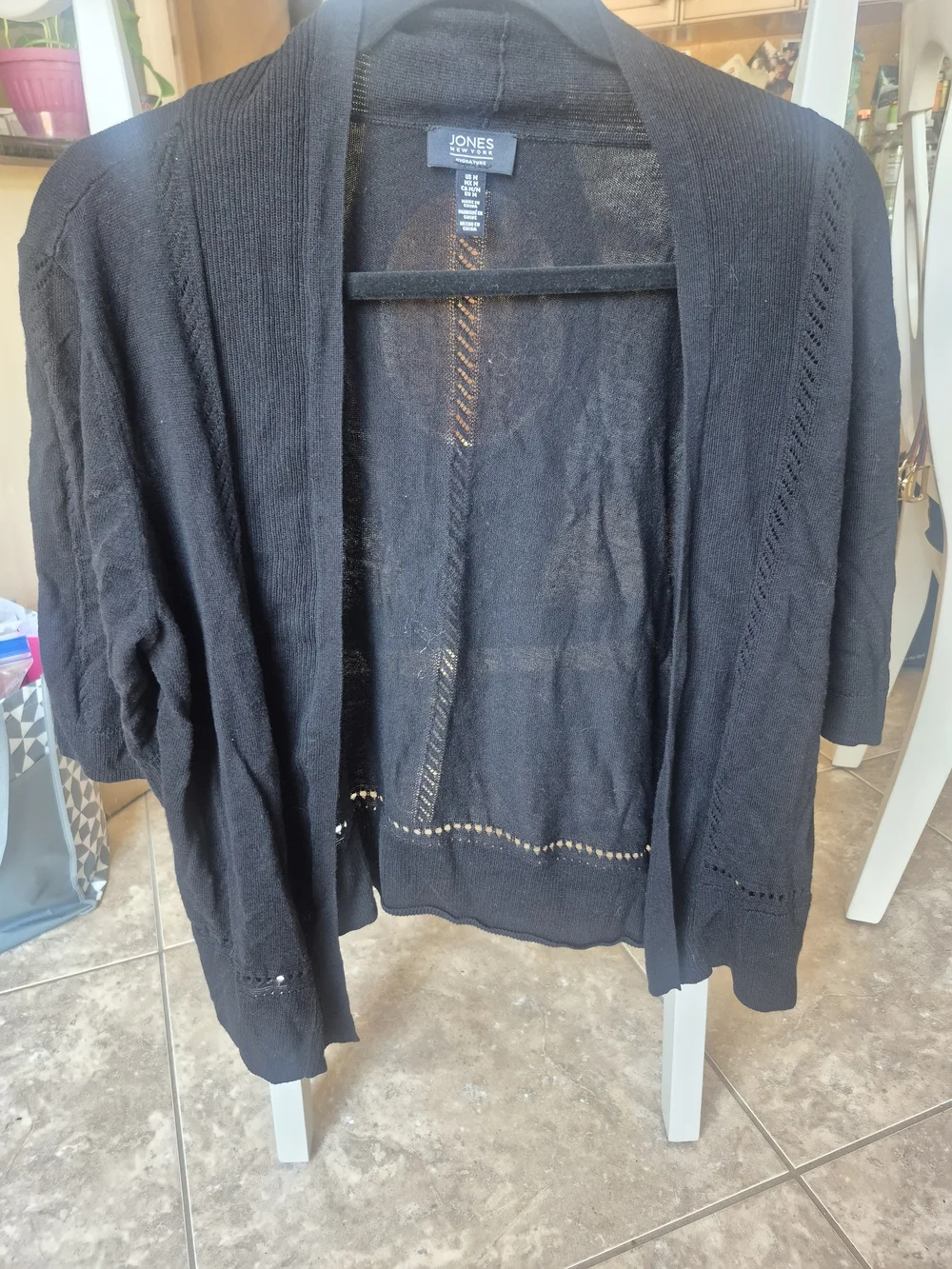 Jones New York Black Open-Front Short Sleeve Cardigan - Picture 1 of 3